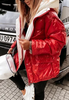 Kabát Női Kapucnis Meleg Kabát, Hosszú Ujjú egyszínű Outwear Alkalmi Cipzár divat Streetwear Könnyű Parka Kabát