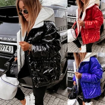 Kabát Női Kapucnis Meleg Kabát, Hosszú Ujjú egyszínű Outwear Alkalmi Cipzár divat Streetwear Könnyű Parka Kabát 2