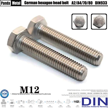 DIN933 átmérő M12 hatszög csavar feje 304/316 rozsdamentes acél német szabvány teljes szál metrikus csavar A2-70/A4-70/80