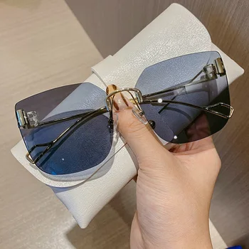 Évjárat Keret nélküli Napszemüveg Nők 2021 Trendi Márka Tervezője Retro Túlméretezett Tér napszemüvegek Férfi Nyári Árnyalatok zonnebril nők
