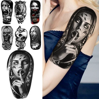 Reális Indiai Nő Ideiglenes Tetoválás A Nők, Felnőtt Vámpír Ninja Skull Rose Oroszlán, Hamis Tetkó Kar Vízálló Tetkóimat Matrica