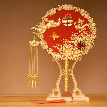Klasszikus Kínai Esküvői Dekorációs Rajongók Menyasszony Fotózás, Esküvői Díszek Menyasszony Kézi Rajongók Lakberendezés Kézműves 2