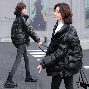 Fényes Pamut, bélelt Kabát Női Fényes Gömb Kabát Téli 2021 Új koreai Rövid Zubbonyok Bő Kabát Office Lady Buborék Kabát