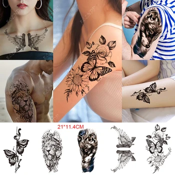 Vízálló Ideiglenes Tetoválás Matricák Rose Nap Virága Pillangós Body Art Karját, Lábát Hamis Tatto Flash Tetoválás a Nők, Férfiak 0