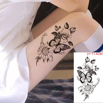 Vízálló Ideiglenes Tetoválás Matricák Rose Nap Virága Pillangós Body Art Karját, Lábát Hamis Tatto Flash Tetoválás a Nők, Férfiak 2