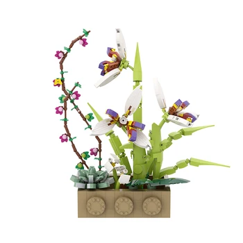 MOC DIY Orchidea Növények Váza, Cserepes Virágok, Zöld orchidea Virág építőkövei Tégla MINI Modell Gyerekek Oktatási Játékok