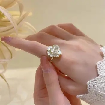 Elegáns Fehér Rózsa Virág Gyűrű A Nők koreai Stílus Finom, Egyszerű Új Divat Ékszer Állítható Gyűrű bijoux