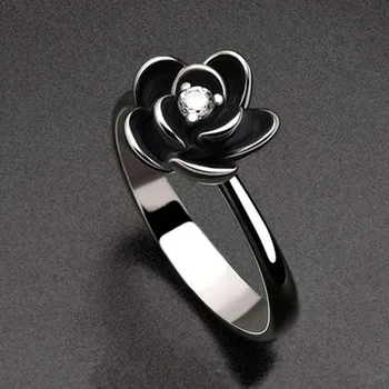 Forró Eladó Divat Ékszerek Gyűrűk Fekete Rózsa Virág Gyűrű A Nő Magas Minőségű Kristály Eljegyzési Gyűrűt