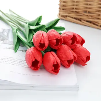 1DB Mini PU Tulipán művirágok Igazi Kapcsolatot Artificiales Para Decorar Mini Tulipán Otthoni Esküvői Asztal Dekoráció Virágok 