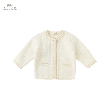 DB20028 dave bella őszi csecsemő, baba divat, kockás kardigán gyerekek lány kisgyermek kabát gyerekek aranyos kötött pulóver