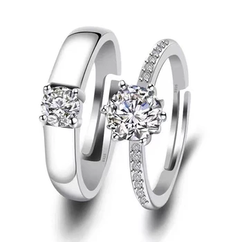 Stílusos Nyitó Pár Gyűrűk Nők Tökéletes Strassz Gyűrű Cirkónia Egyszerű Ezüst Bevonatú Férfi Gyűrű Divat Ékszerek Szerető