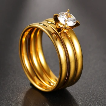 3pcs Arany Vékony Gyűrű Készlet Cirkónia aranyozott Eljegyzési Gyűrűk Beállítva a férfiak, mind a nők Szövetség javaslat a házasság