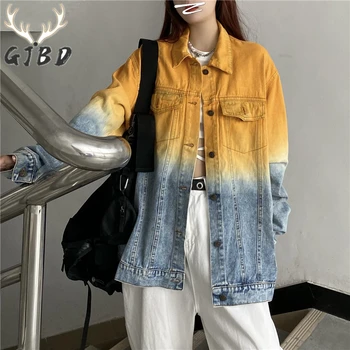 Hosszú Kabátok Női Farmer Új 2021 Őszi Streetwear Patchwork Kabát Jean Hölgyek koreai Divat Bő FELSŐ Alkalmi Rakomány Kabátok
