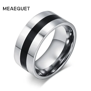 Meaeguet 9mm Széles Rozsdamentes Acél Gyűrűk Fekete Zománc Design Magas Csiszolt Gyűrű A Férfiak Ékszerek USA Méret