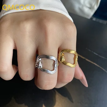 QMCOCO 925 Ezüst Üreges Ki Nyitott Állítható Gyűrű Kézzel készített Egyszerű Design INS Divatos, Finom Ékszerek, A Nő, a Férfi, szülinapi Ajándékok