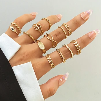 FNIO Bohém Arany Széles Gyűrűk Állítsa be A Nők, Lányok Egyszerű Kígyó Lánc Ujj Gyűrű 2022 ÚJ Bijoux Ékszerek, Ajándékok, Női Gyűrű