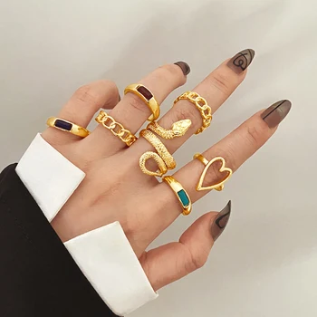 FNIO Bohém Arany Széles Gyűrűk Állítsa be A Nők, Lányok Egyszerű Kígyó Lánc Ujj Gyűrű 2022 ÚJ Bijoux Ékszerek, Ajándékok, Női Gyűrű 1