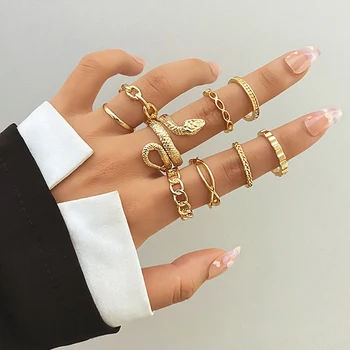 FNIO Bohém Arany Széles Gyűrűk Állítsa be A Nők, Lányok Egyszerű Kígyó Lánc Ujj Gyűrű 2022 ÚJ Bijoux Ékszerek, Ajándékok, Női Gyűrű 2