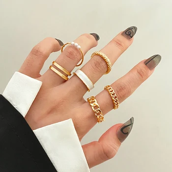 FNIO Bohém Arany Széles Gyűrűk Állítsa be A Nők, Lányok Egyszerű Kígyó Lánc Ujj Gyűrű 2022 ÚJ Bijoux Ékszerek, Ajándékok, Női Gyűrű 3