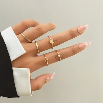 FNIO Bohém Arany Széles Gyűrűk Állítsa be A Nők, Lányok Egyszerű Kígyó Lánc Ujj Gyűrű 2022 ÚJ Bijoux Ékszerek, Ajándékok, Női Gyűrű 4