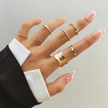 FNIO Bohém Arany Széles Gyűrűk Állítsa be A Nők, Lányok Egyszerű Kígyó Lánc Ujj Gyűrű 2022 ÚJ Bijoux Ékszerek, Ajándékok, Női Gyűrű 5