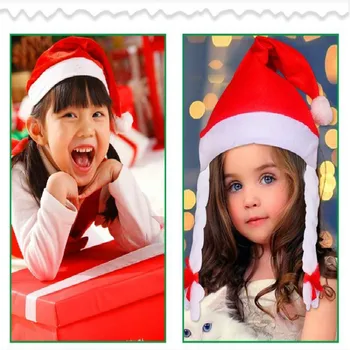 Forró eladó Karácsonyi Kalap Zsinórra Piros Nem szőtt ruhával Gyerekek Lány Fél Kalapok Új Év Karácsonyi dekoráció Ajándék Kellékek