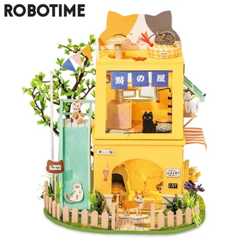 Robotime Rolife DIY Macska Ház babaház Bútorokkal Gyermekek Felnőtt Mini Babaház Fából készült Készletek Játék DG149
