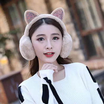 Készült Fülmelegítő Macska Állat Füle Melegebb A Nők, Lányok Aranyos Téli Szabadtéri Fül-Fedezze Meleg Sequin Fülvédő Bolyhos Earflap Fül Melegítő