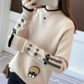 Rajzfilm bázis pulóvert kötött javítás pulóver pulóver nők koreai változat, hosszú ujjú felsők őszi-téli új 2021